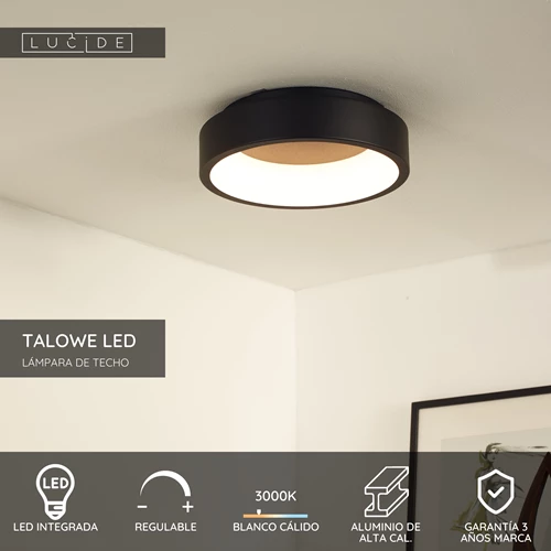 Lucide TALOWE LED - Lámpara de techo - Ø 30 cm - LED Regul. - 1x20W 3000K - Negro - USP